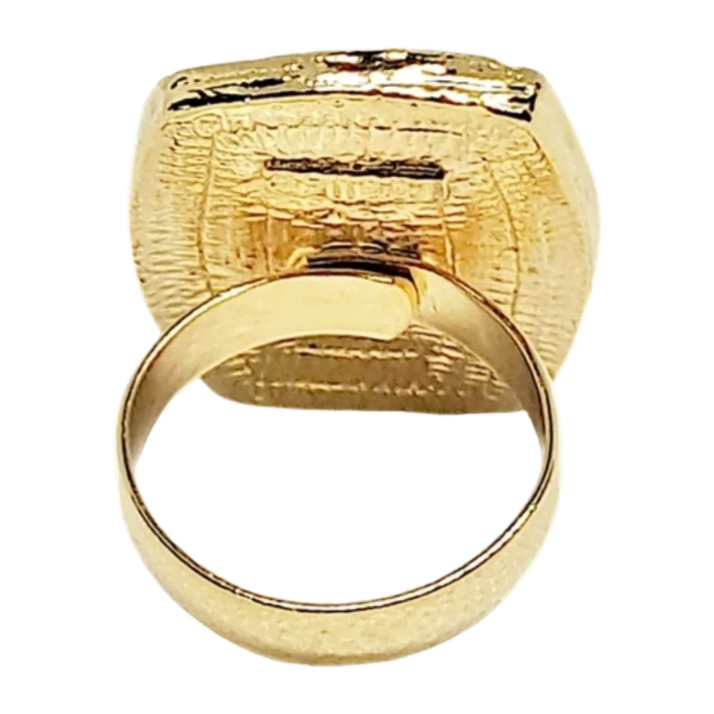 Gold Tone Adjustable Ring with Abalone Shell Inlay